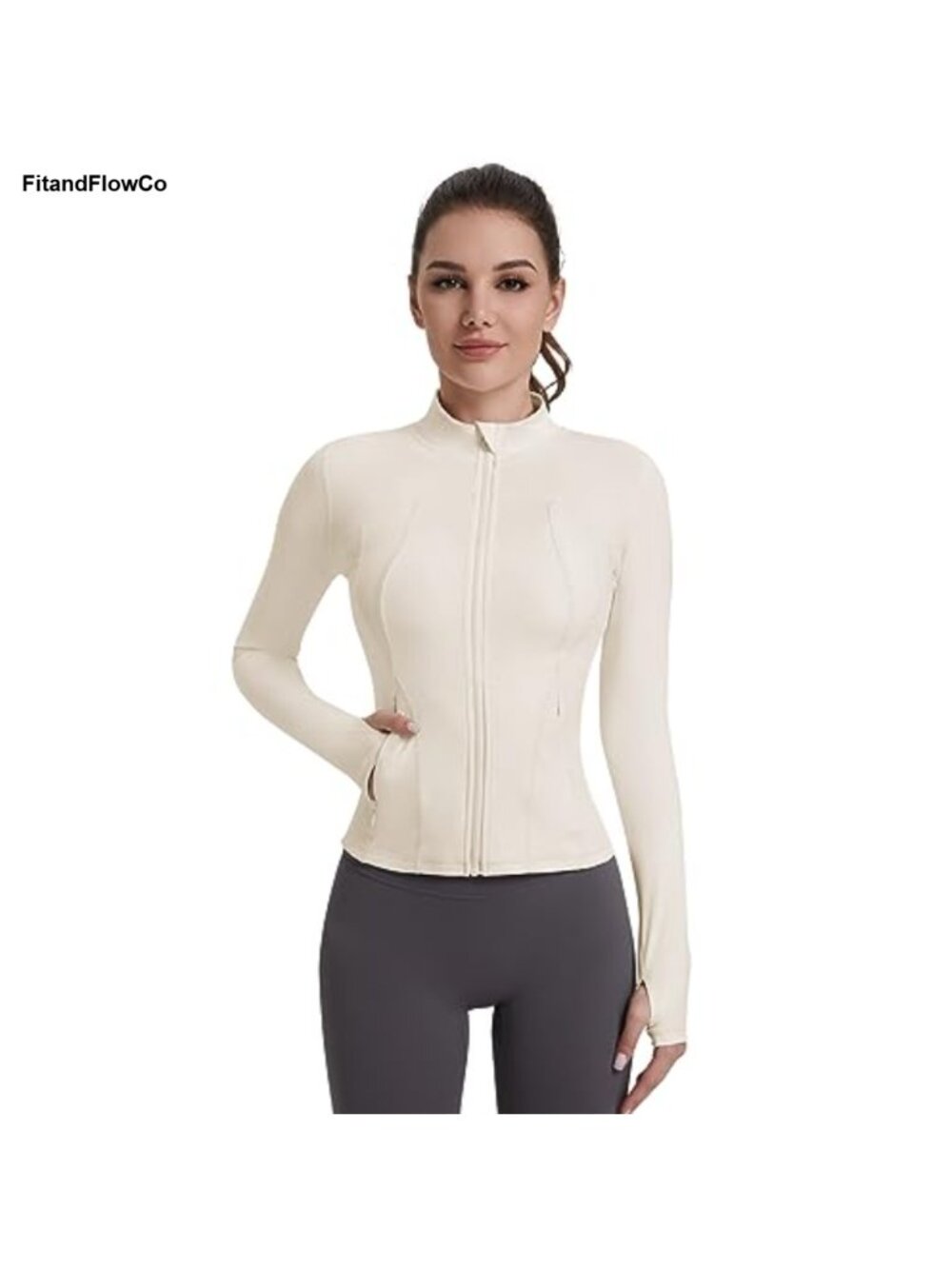Lightweight Zip Up Cropped Athletic Yoga Jacket with Pockets Thumb Holes